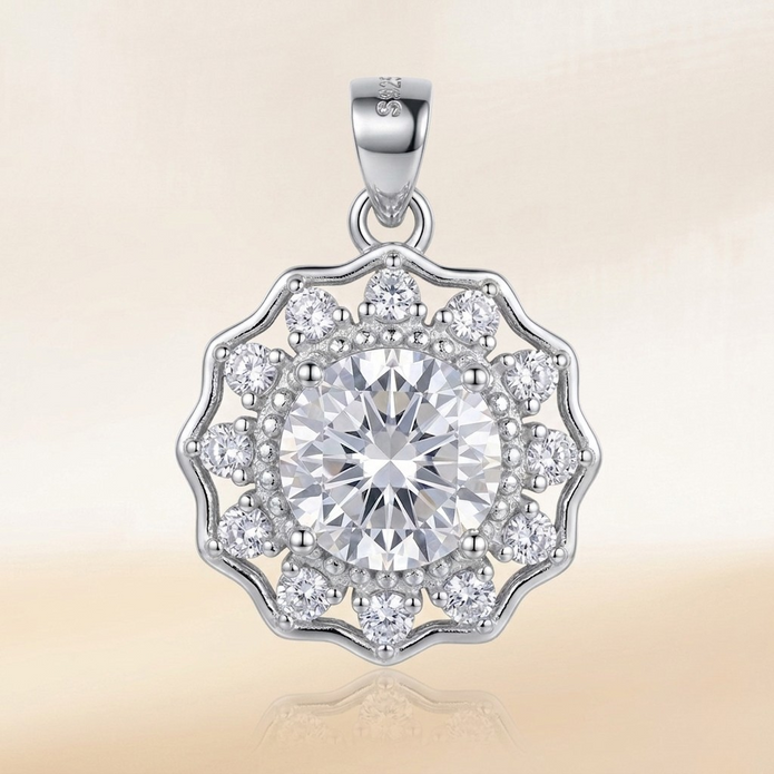 Sterling Floral Round Pendant