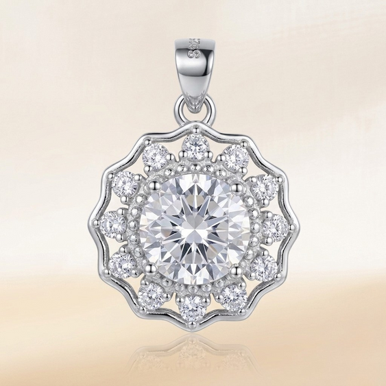 Sterling Floral Round Pendant