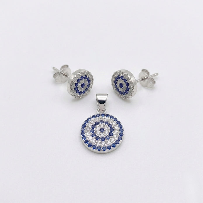 Sparkling Evil Eye Pendant & Studs (Large)