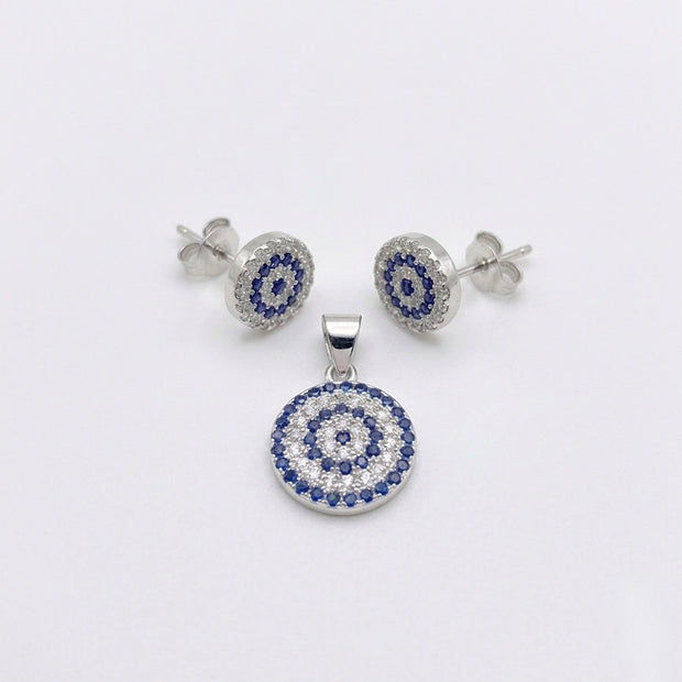 Sparkling Evil Eye Pendant & Studs (Large)
