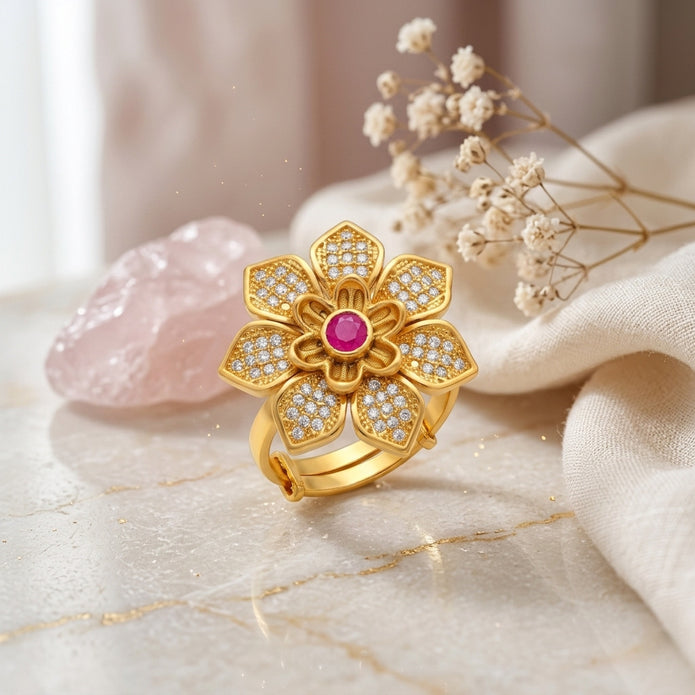 Gold Plated Floral Adjustable Ring