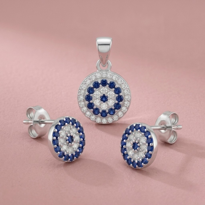 Sparkling Evil Eye Pendant & Studs (Small)