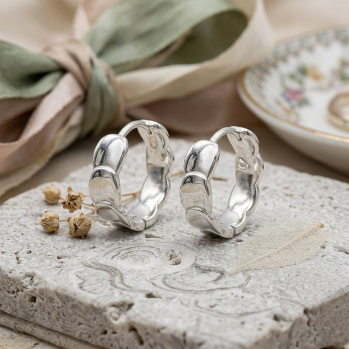 Sculpted Silver Hoops