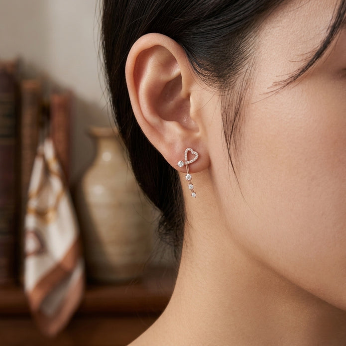 Rose Gold Diamond Heart Earrings