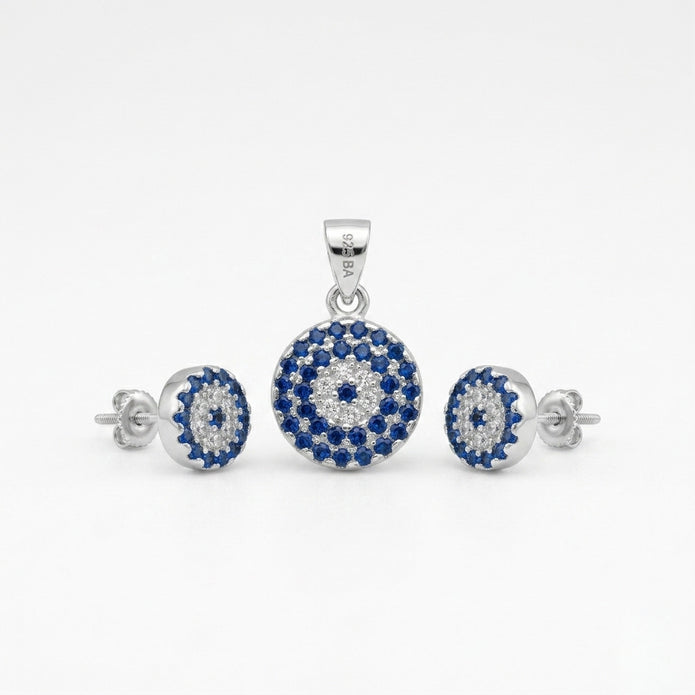 Sparkling Evil Eye Pendant & Studs (Medium)
