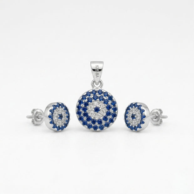 Sparkling Evil Eye Pendant & Studs (Medium)