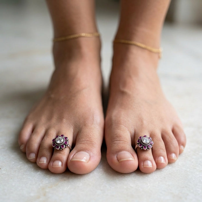 Ruby Flower Toe Ring