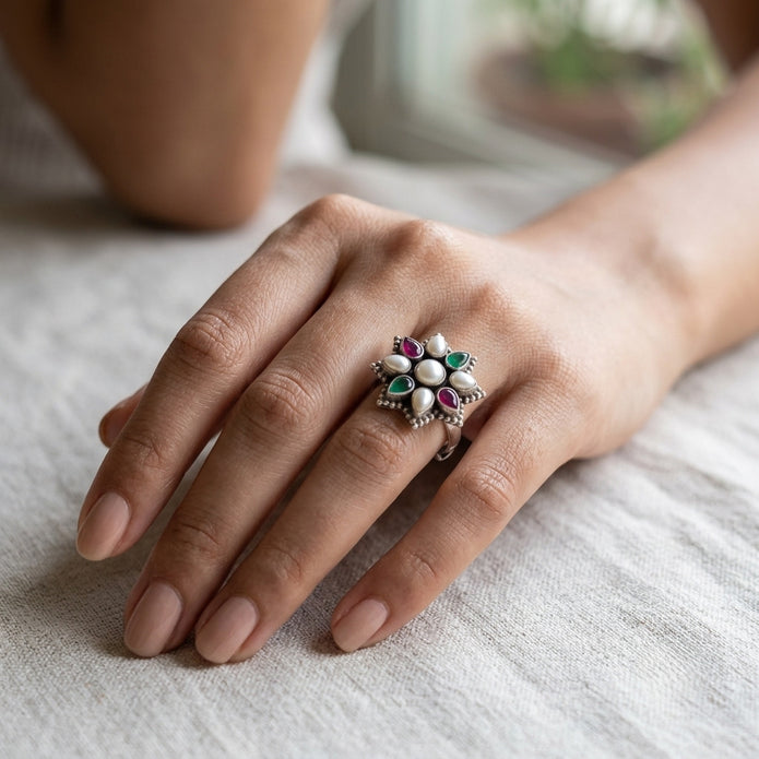 Royal Pearl Blossom Ring