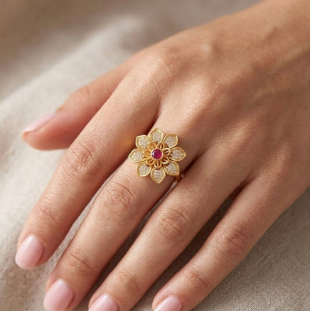 Gold Plated Floral Adjustable Ring