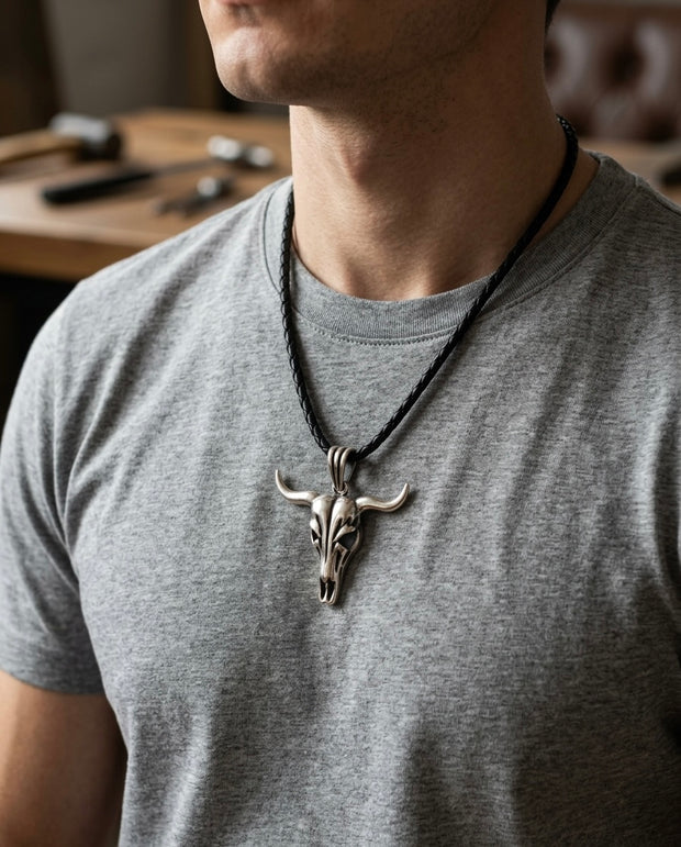 Oxidised Bull Skull Pendant