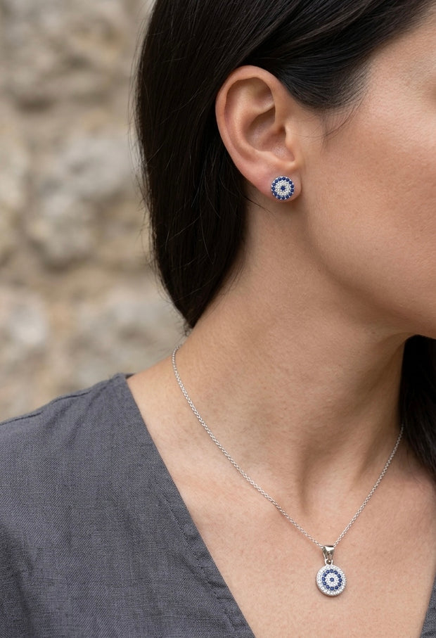 Sparkling Evil Eye Pendant & Studs (Small)