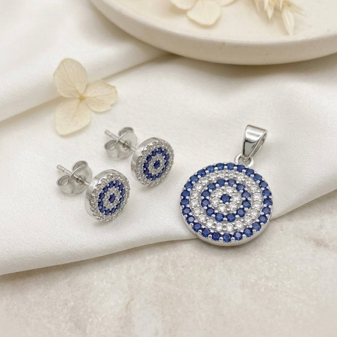 Sparkling Evil Eye Pendant & Studs (Large)