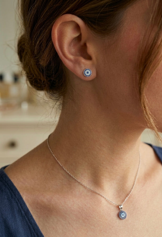 Sparkling Evil Eye Pendant & Studs (Medium)
