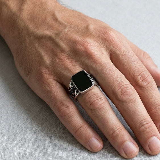 Midnight Onyx Silver Ring