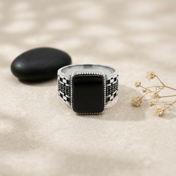 Midnight Onyx Silver Ring