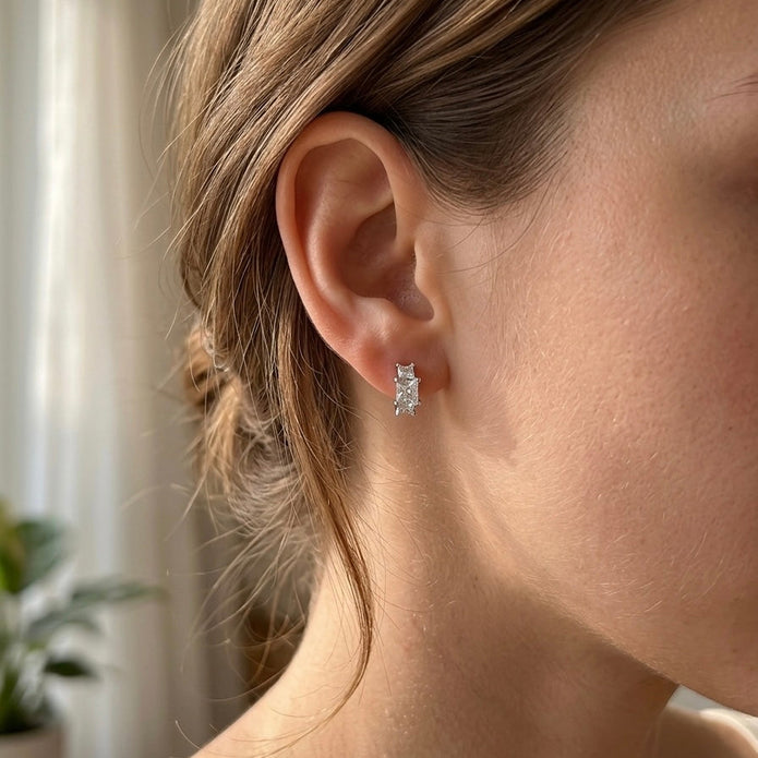 Princess Cut Crystal Hoops