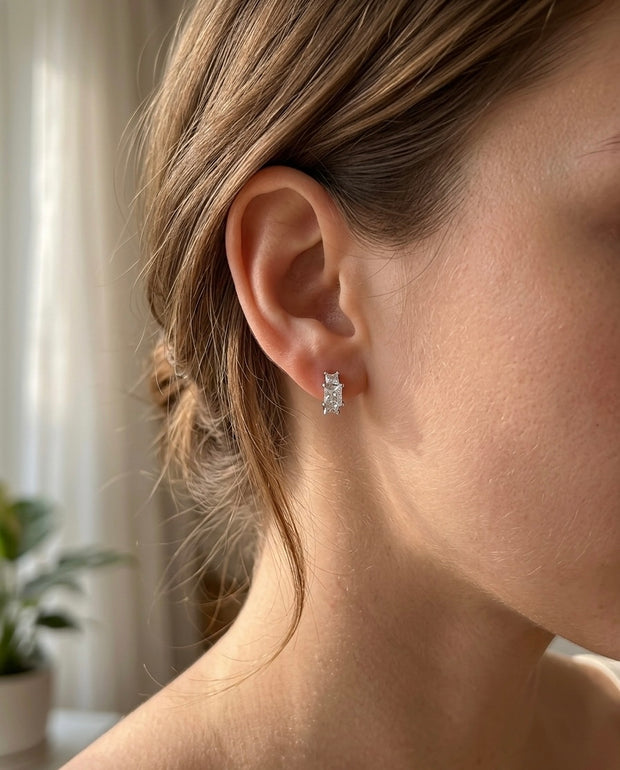 Princess Cut Crystal Hoops