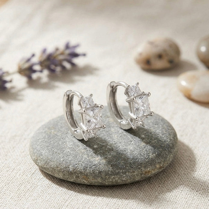 Princess Cut Crystal Hoops