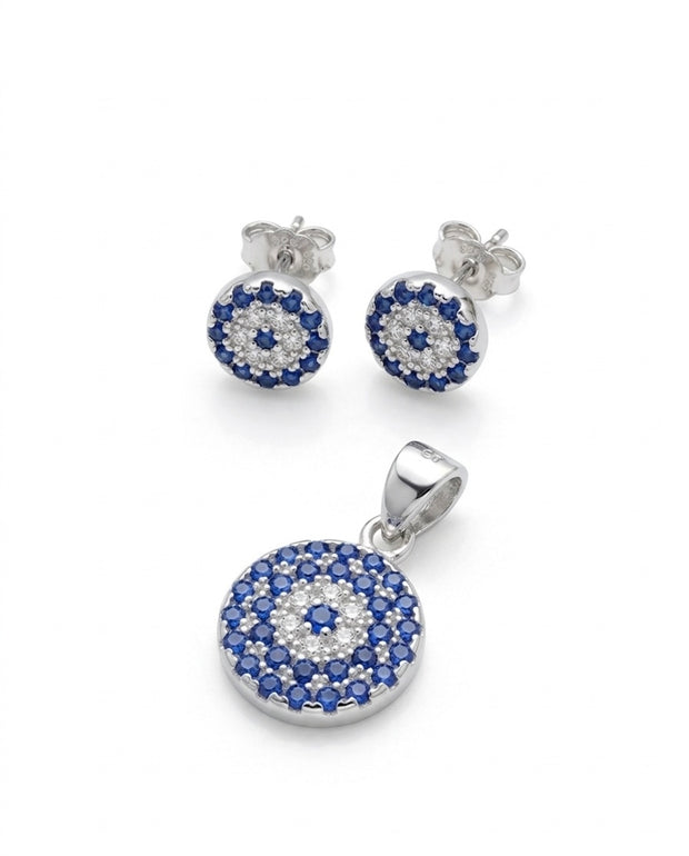 Sparkling Evil Eye Pendant & Studs (Medium)