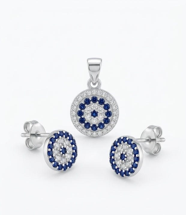 Sparkling Evil Eye Pendant & Studs (Small)