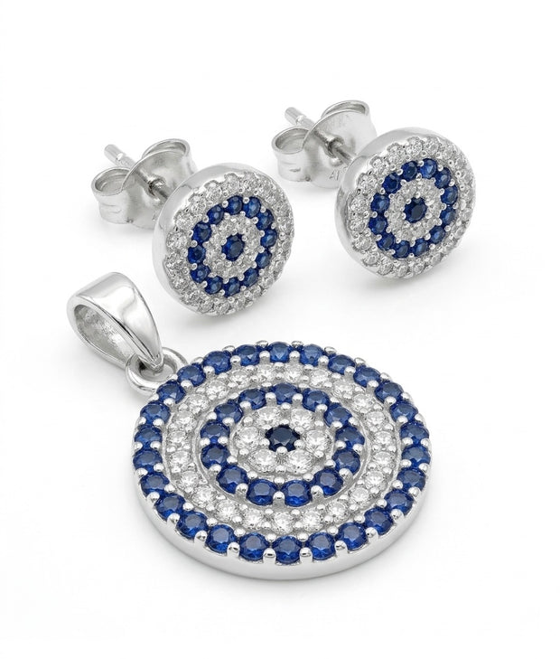 Sparkling Evil Eye Pendant & Studs (Large)