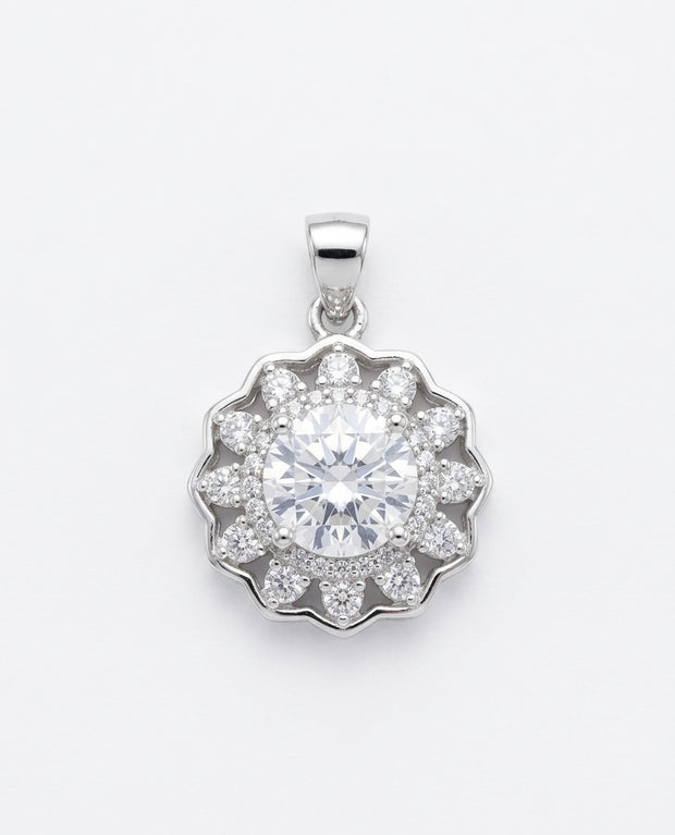 Sterling Floral Round Pendant