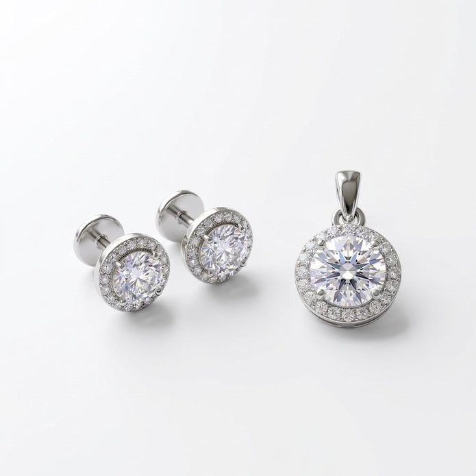Silver Halo Pendant & Studs