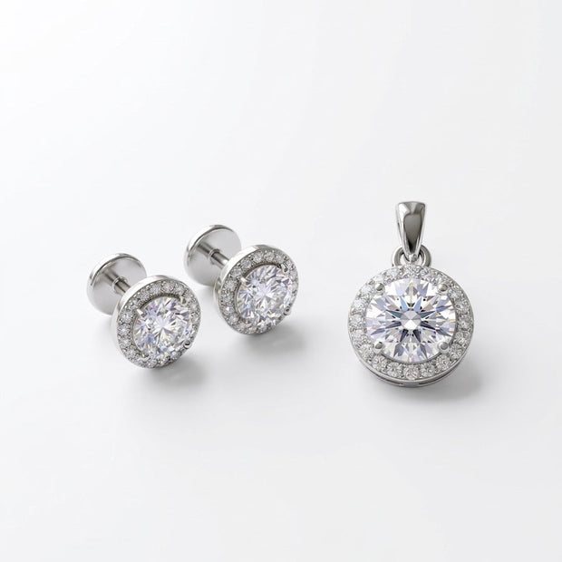 Silver Halo Pendant & Studs