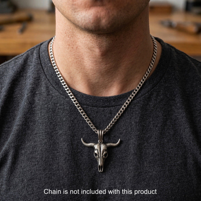 Oxidised Bull Skull Pendant