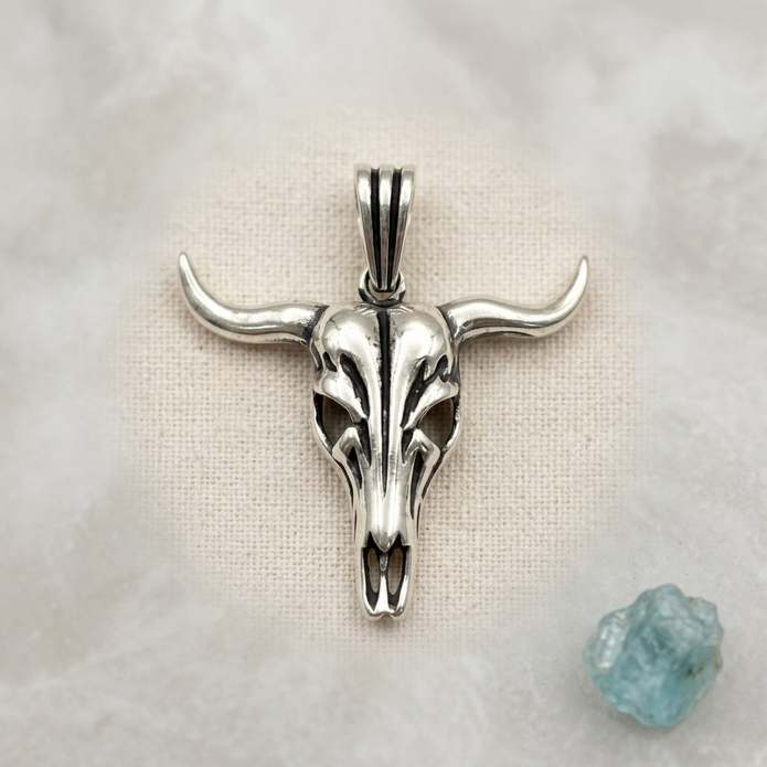 Oxidised Bull Skull Pendant