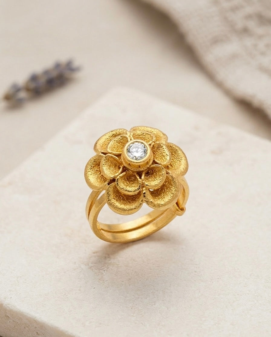 Gold Plated Floral Adjustable Ring