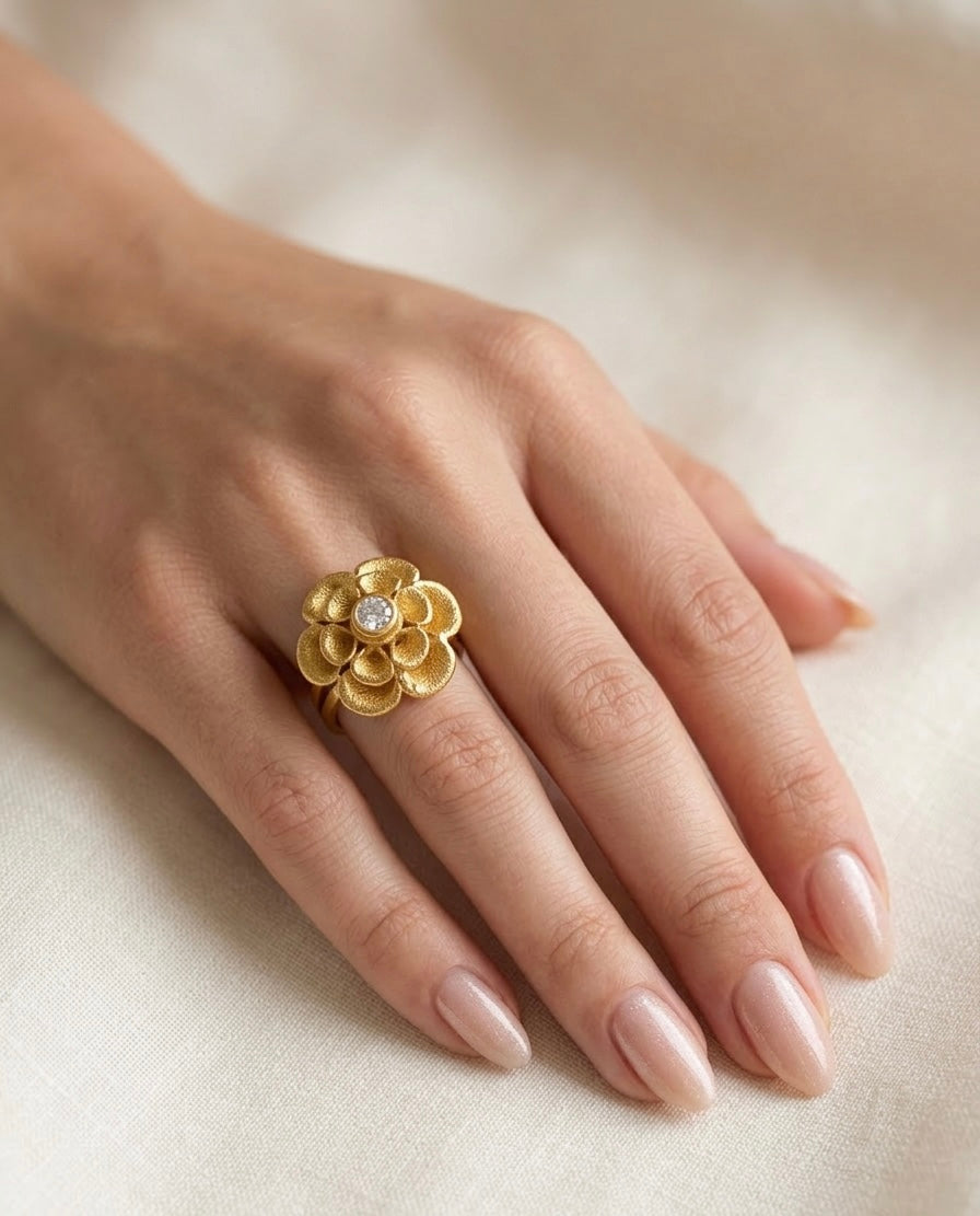 Gold Plated Floral Adjustable Ring