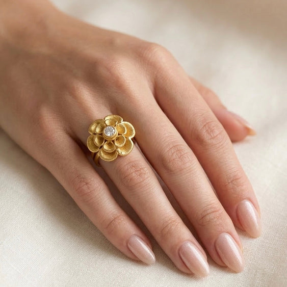 Gold Plated Floral Adjustable Ring