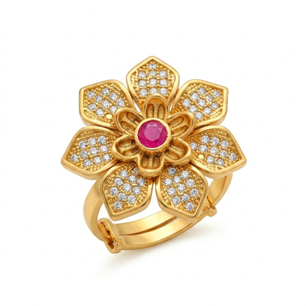 Gold Plated Floral Adjustable Ring