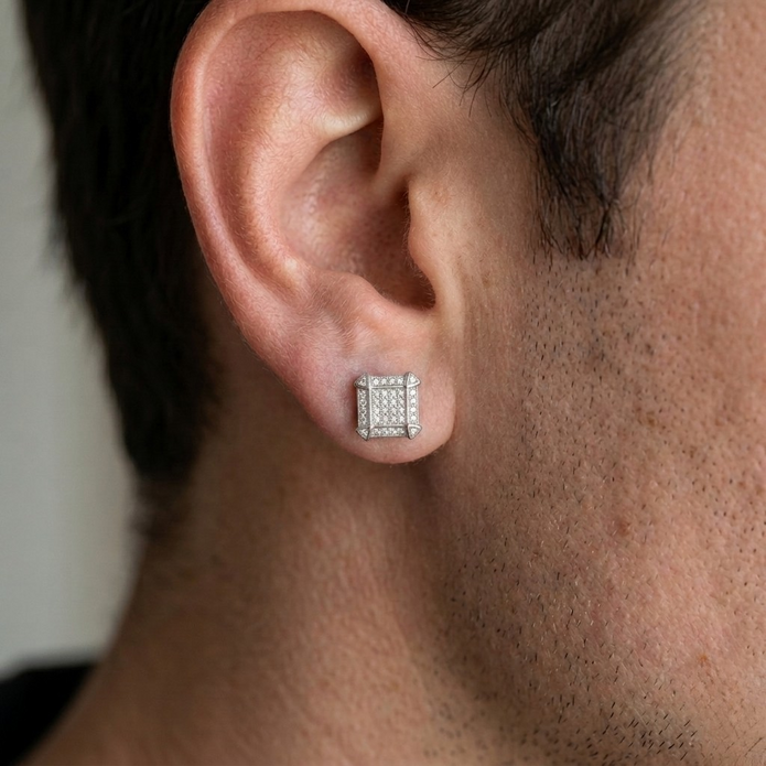 Pave Square Stud Earrings